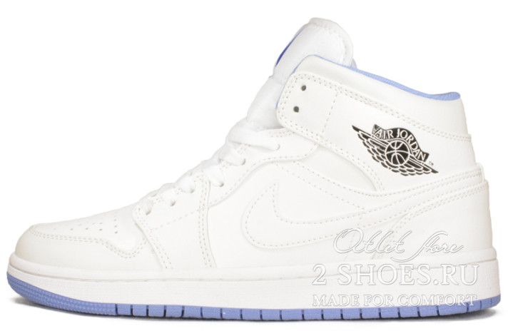 Кроссовки Nike Air Jordan 1 Mid UV White Reactive Swoosh  белые, кожаные