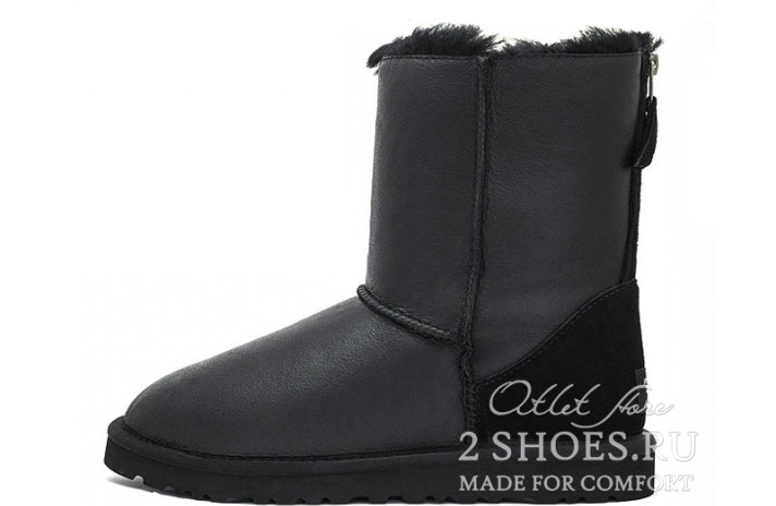 Ugg Australia Short Zip Metallic Black  черные, кожаные